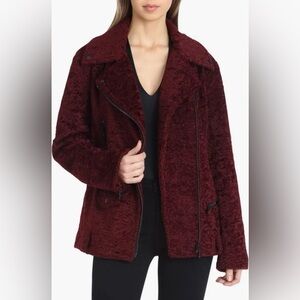 Avec Les Filles Women’s Burgundy Faux-Shearling Moto Jacket